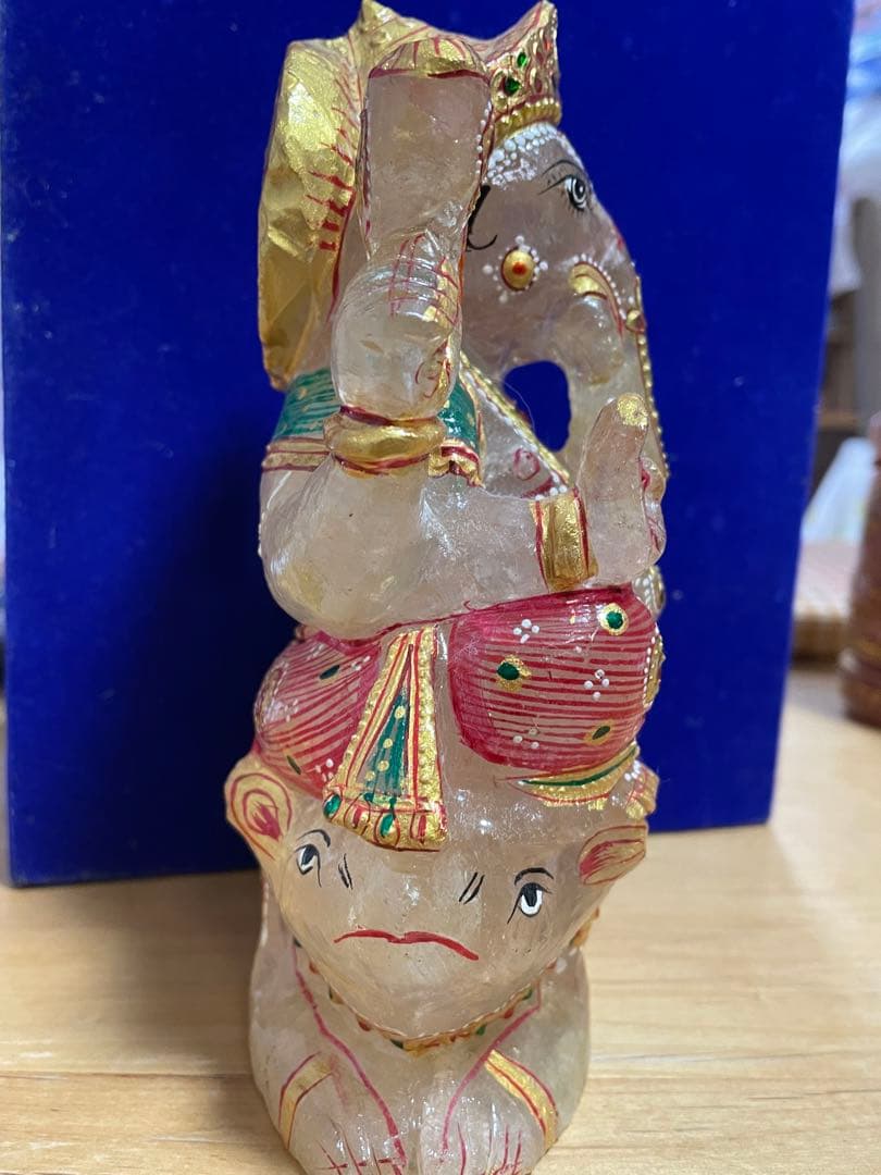 ガネーシャとねずみ　置物　水晶　彫刻　特大