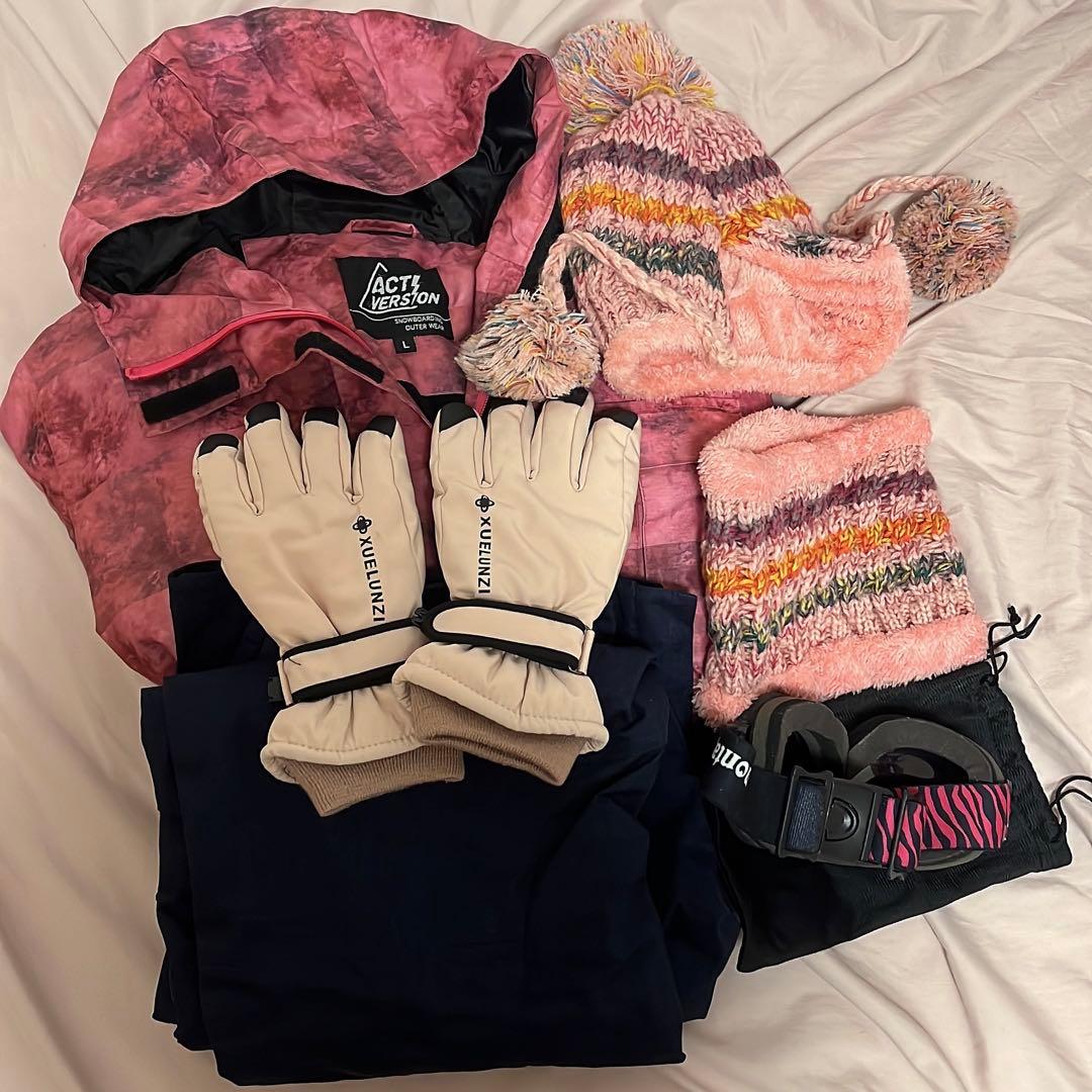 スノボウェアセット ピンク レディース 女性用 ゴーグル 手袋 6点セット
