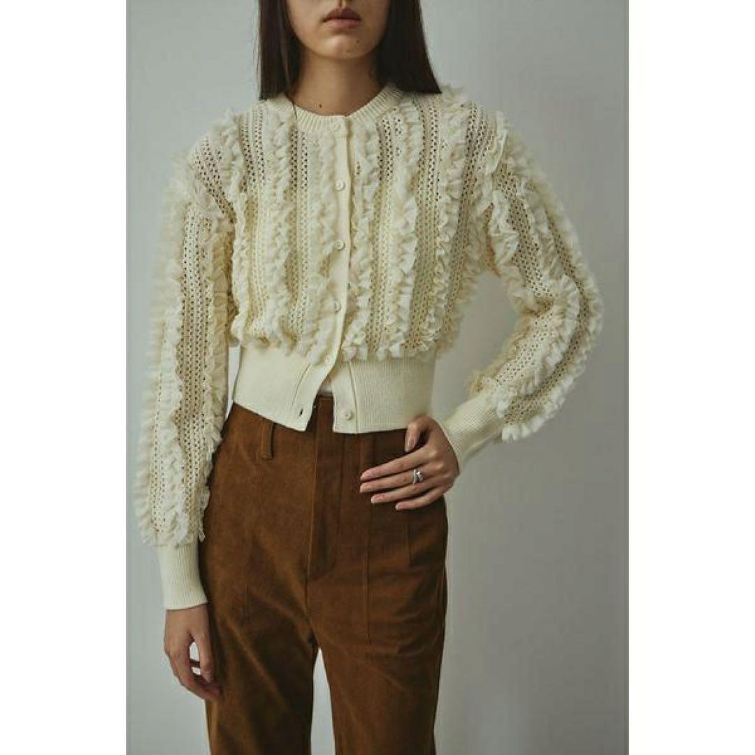 新品同様　今期　人気完売　スタイルミキサー　チュールフリルニットカーデ ホワイト