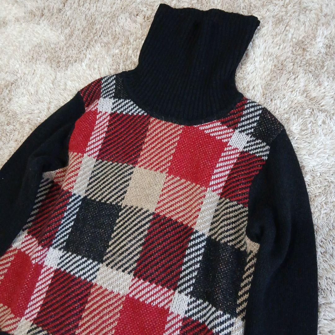 ブルーレーベルクレストブリッジ ウールモヘヤワンピース CBチェック ハイネック