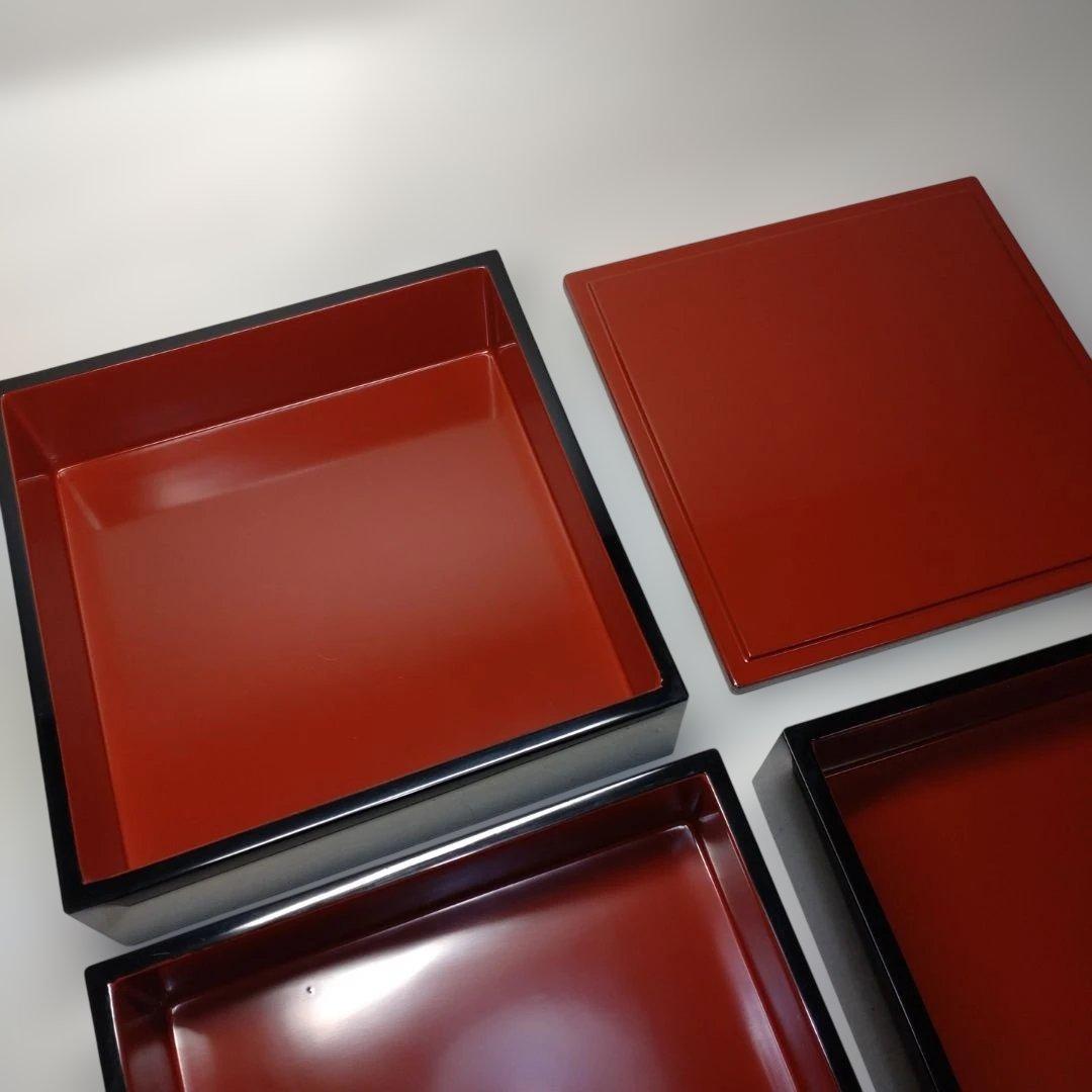 越前漆器 塗師 山本英明作 黒塗重箱 木箱付 本漆 美品