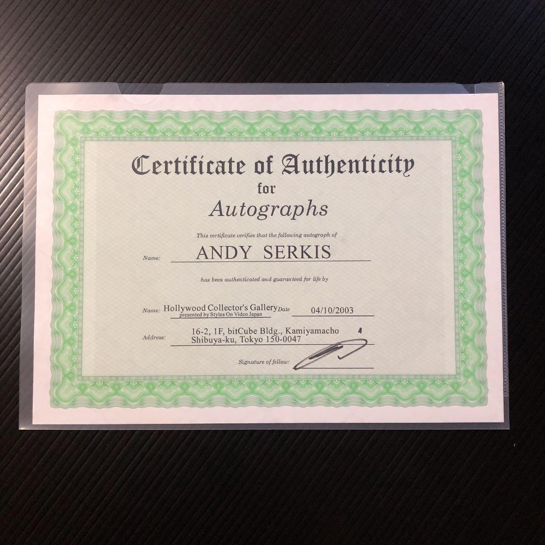 ロードオブザリング ゴラム役 アンディサーキス氏 直筆サイン ポートレート