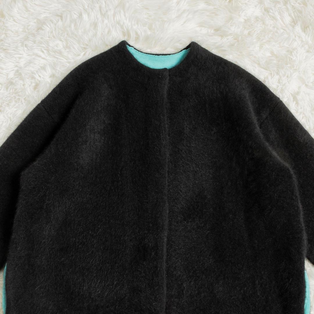 未使用 ELENDEEK ラクーンミックスダブルカーディガン ブラック ブルー