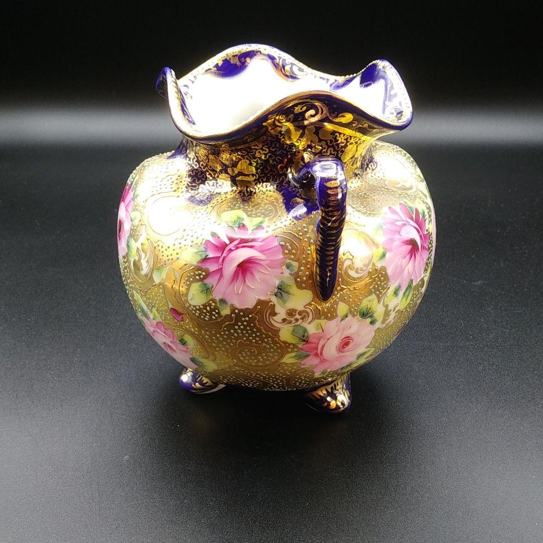 オールドニッポン コバルト 金盛り アクアビーディング 薔薇 花瓶