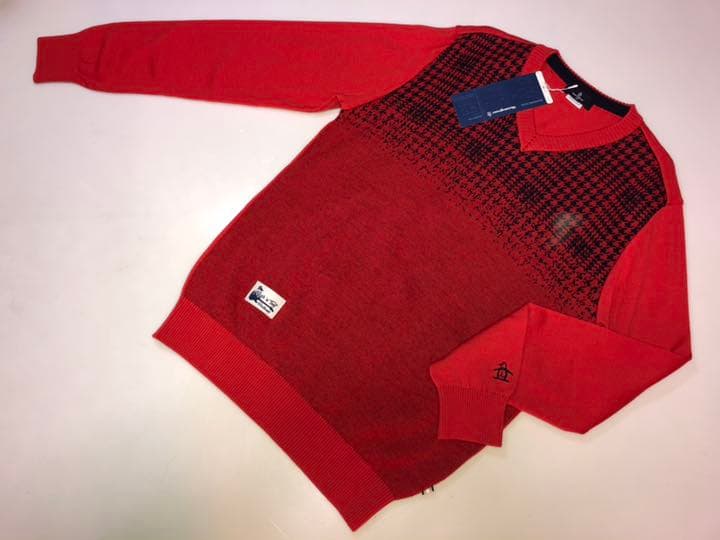 289マンシングウェア◆セーター 長袖ニット Mサイズ 赤x黒系レッドxブラック