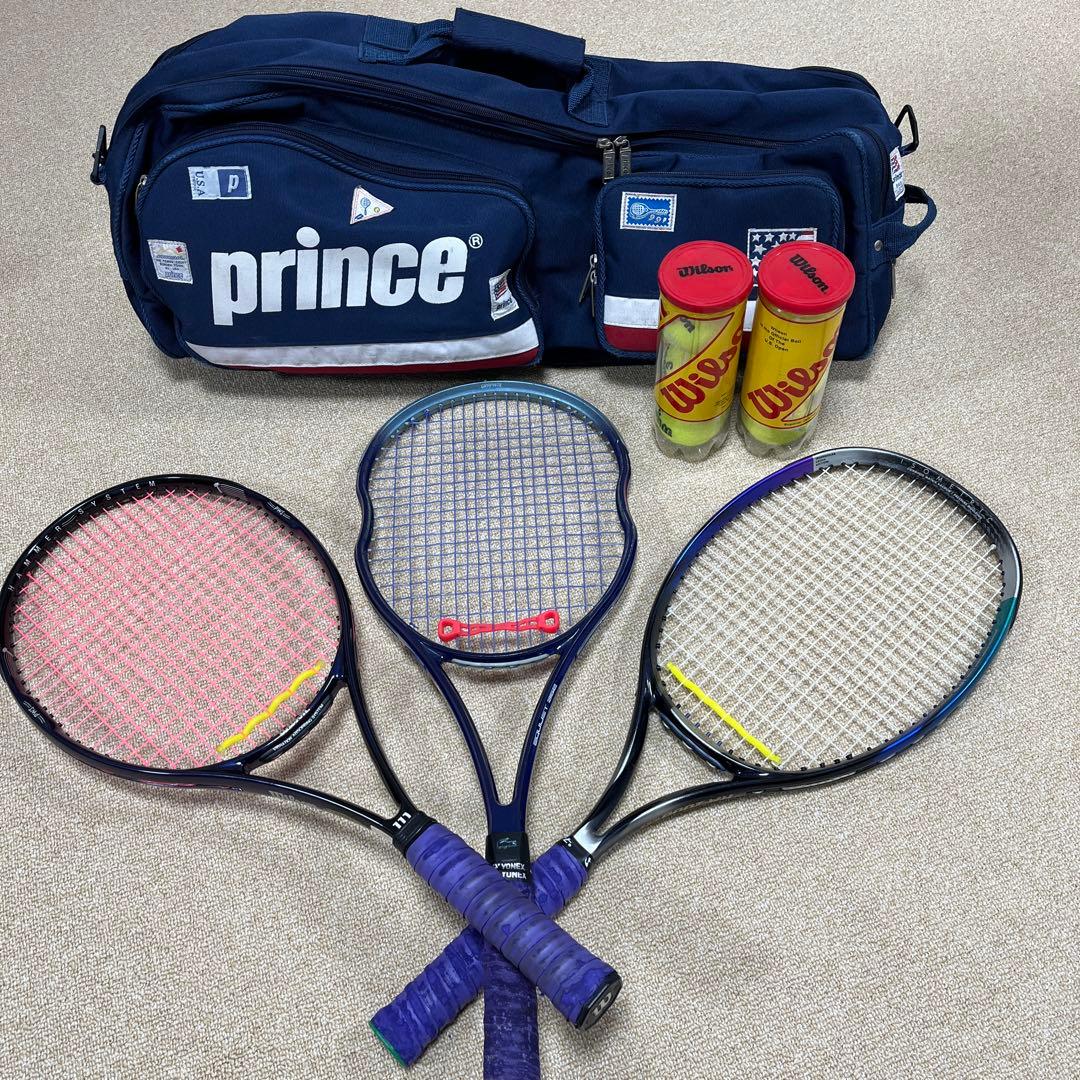 テニスラケット 3本&バック 希少・激レア ラコステ・ヨネックス・ウィルソン