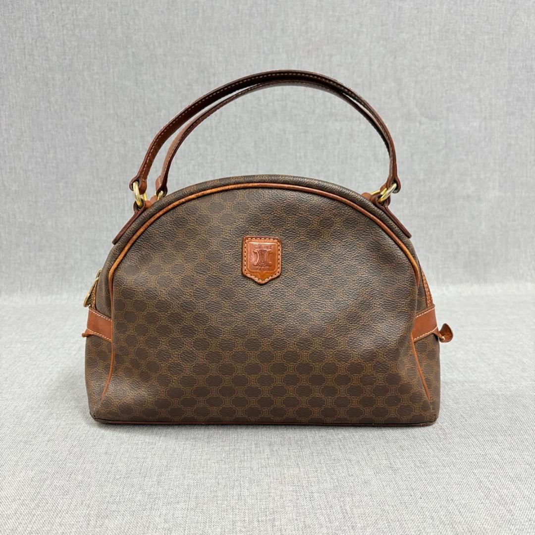 美品CELINE セリーヌ マカダム トリオンフ ハンドバッグ ブラウン PVC