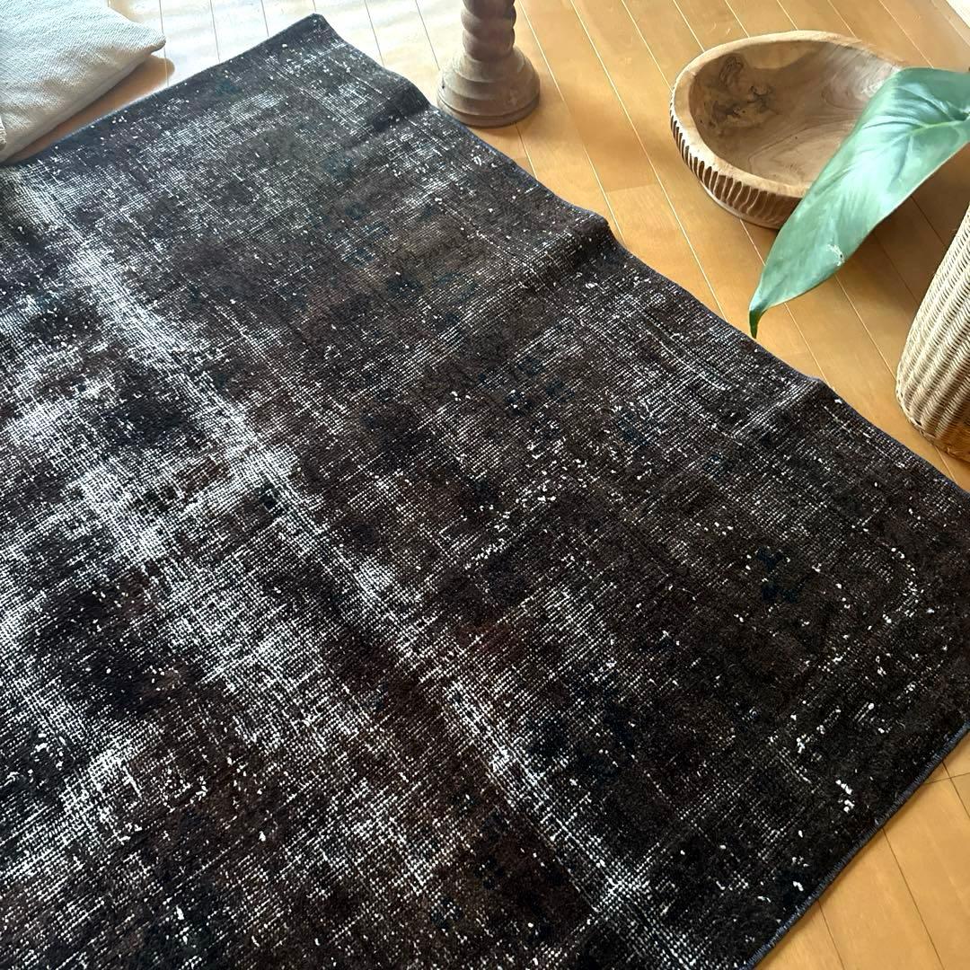 109.5×124 レアこげ茶ブラック　オーバーダイ　トルコヴィンテージラグ