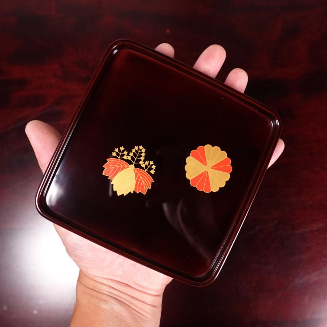 輪島塗 溜塗 高台寺蒔絵 角皿 10客 天然木製漆器