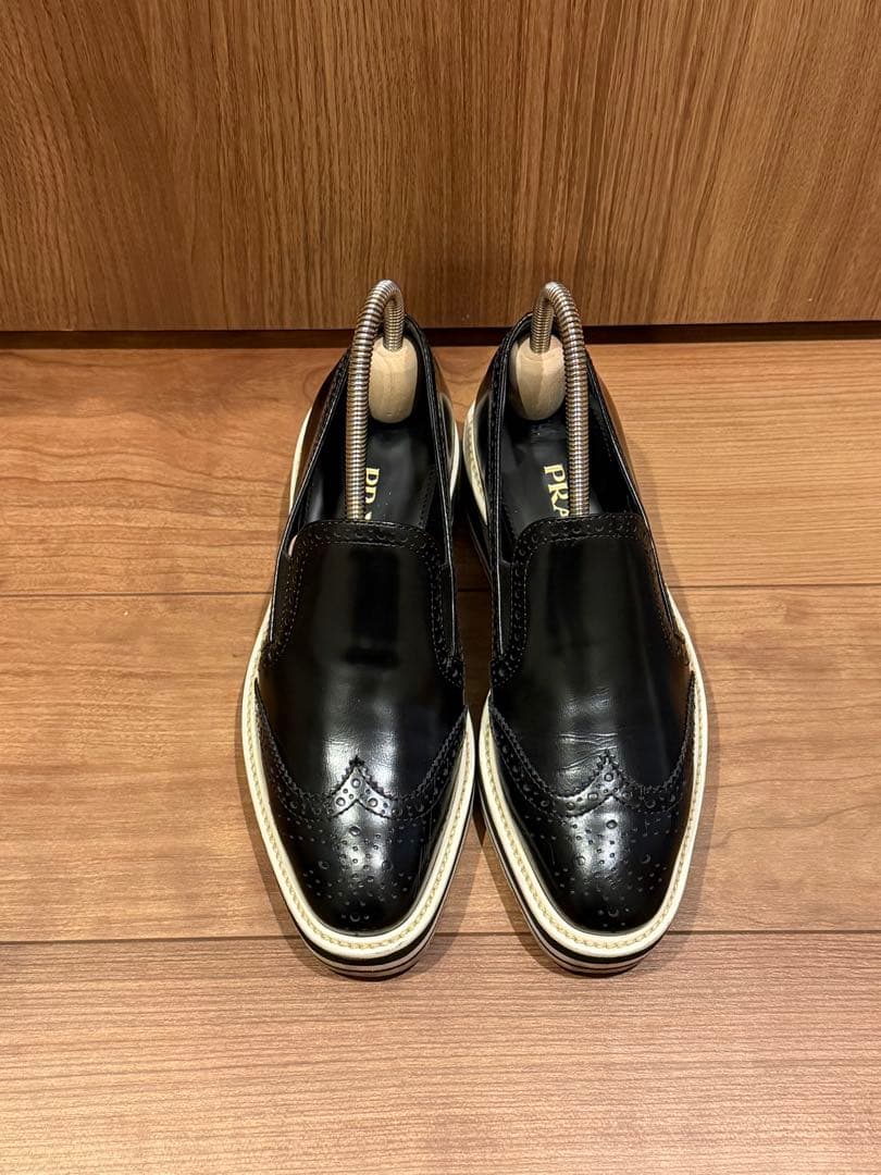 PRADA プラダ ローファー スリッポン 革靴 ウィングチップ 黒 35