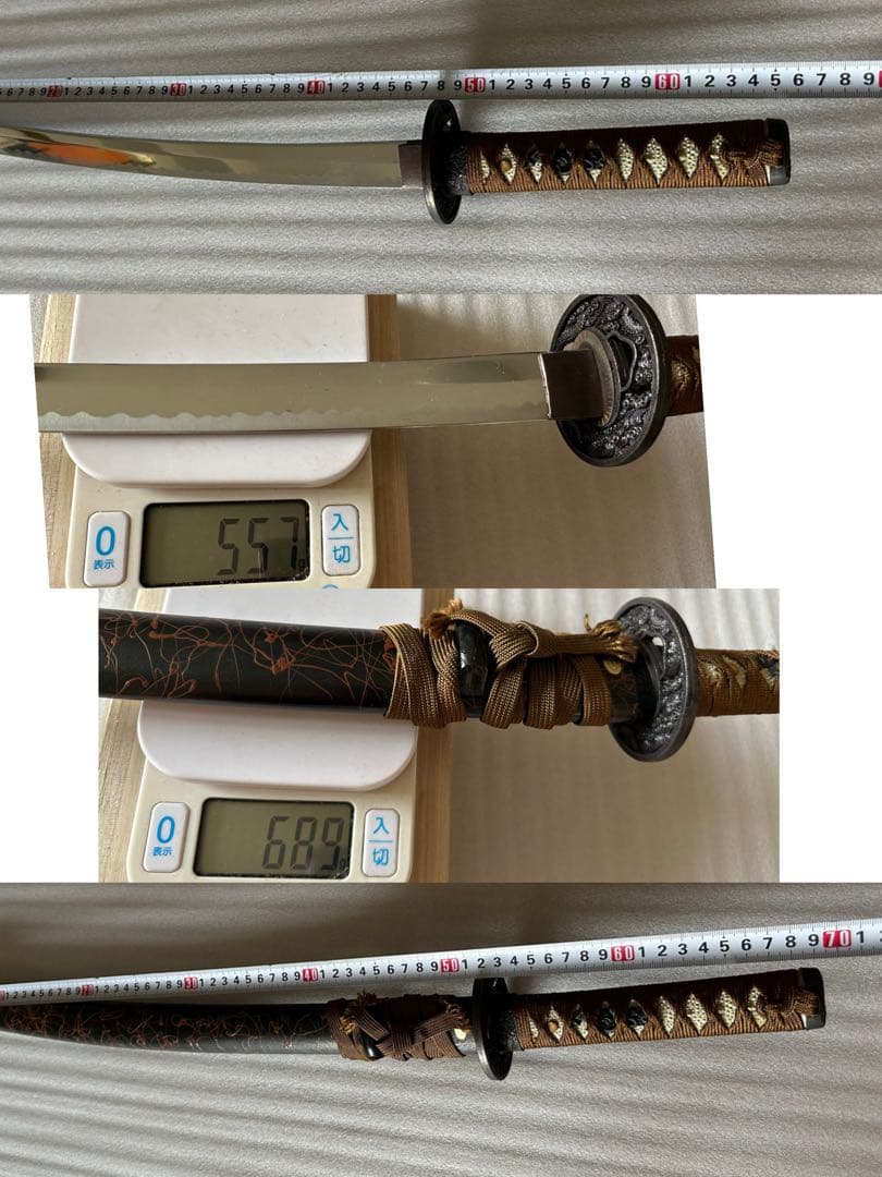 模造刀 打刀 脇差 2点セット 黑茶鞘 鞘付き長さ約69/102cm 26A21