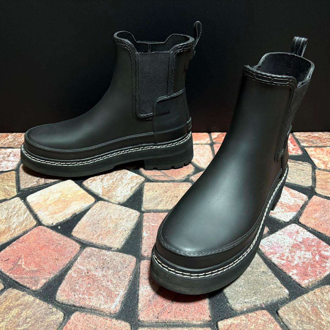 ほぼ新品 ハンター　ショートブーツ　厚底 レインブーツ　25cm ブラック　黒