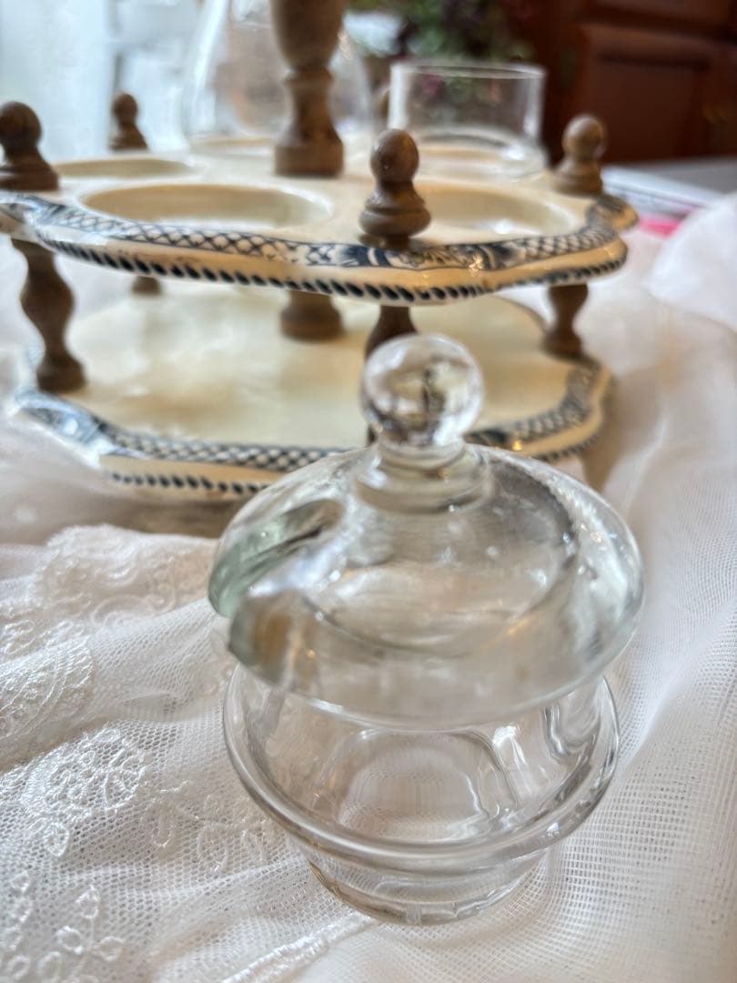 アンティーク　イギリス製 ガラス製調味料入れセット