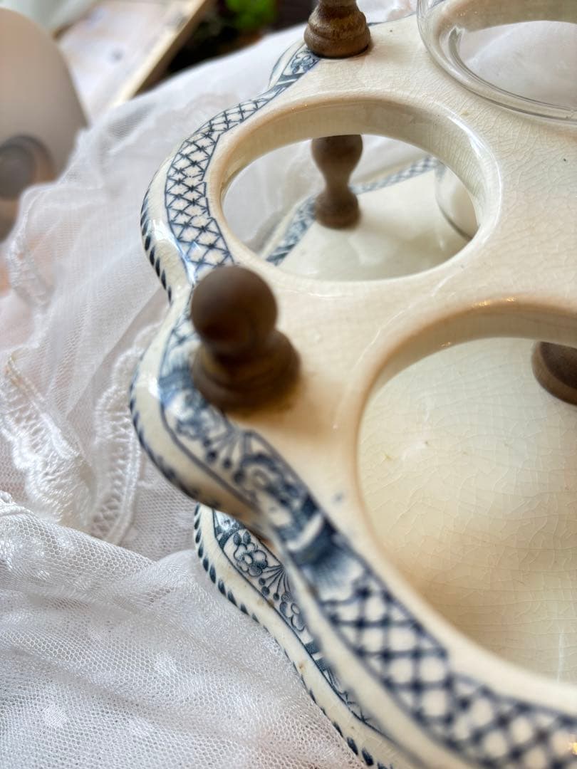 アンティーク　イギリス製 ガラス製調味料入れセット