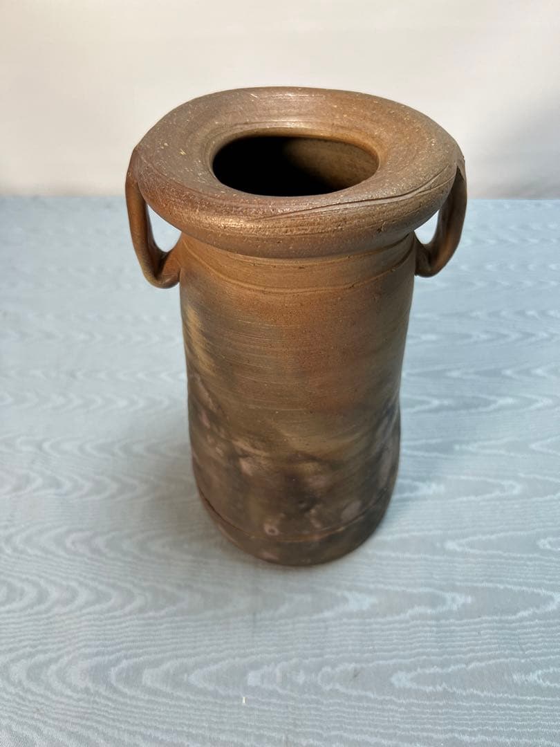 備前焼　耳付き花瓶　花入　陶印有り
