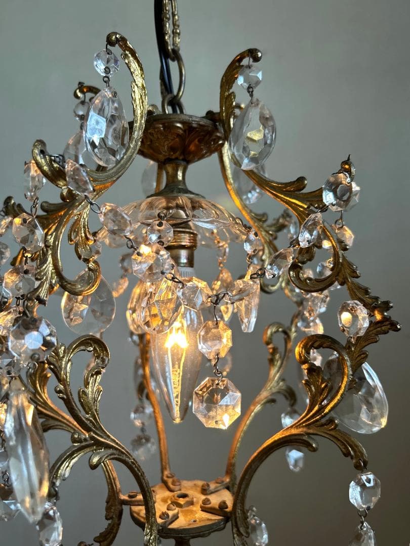 フランスアンティーク　シャンデリア　ガラスドロップ　照明　ランプ　PARIS