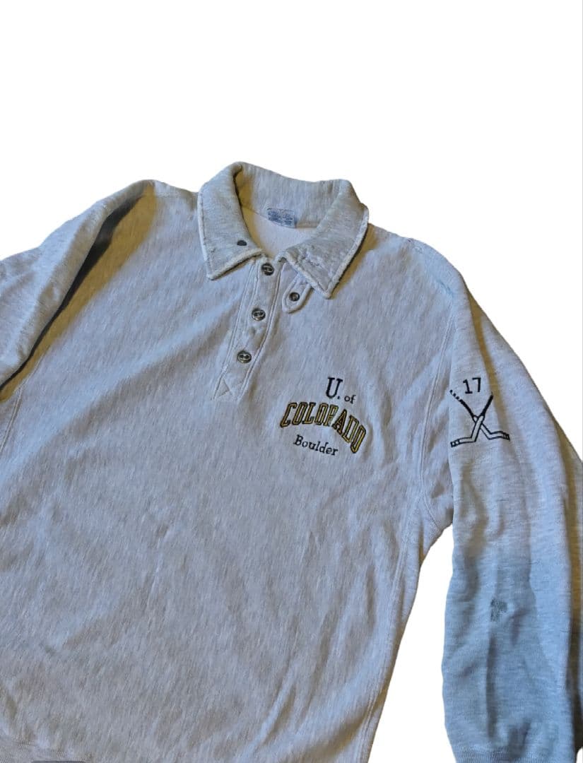 90s リバースウィーブ　チャンピオン　ハーフスナップボタン　ワンポイント　ボロ