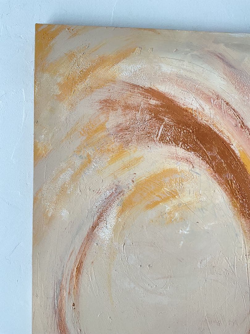 木製ベニヤパネルに描いたオリジナル抽象画オーバルシリーズ ベージュ系×ゴールド