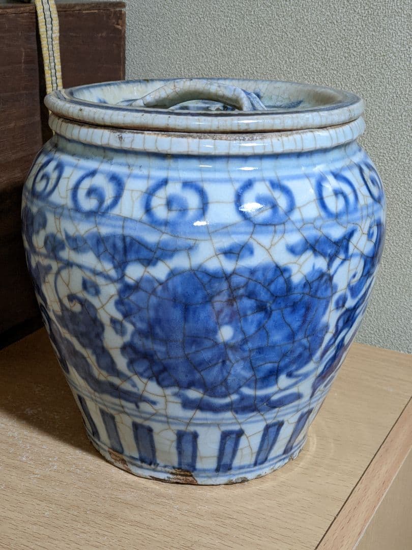 ⭐安南染付 水指 蓋付壺 中国古陶磁 明時代末 コレクション 骨董品アンティーク