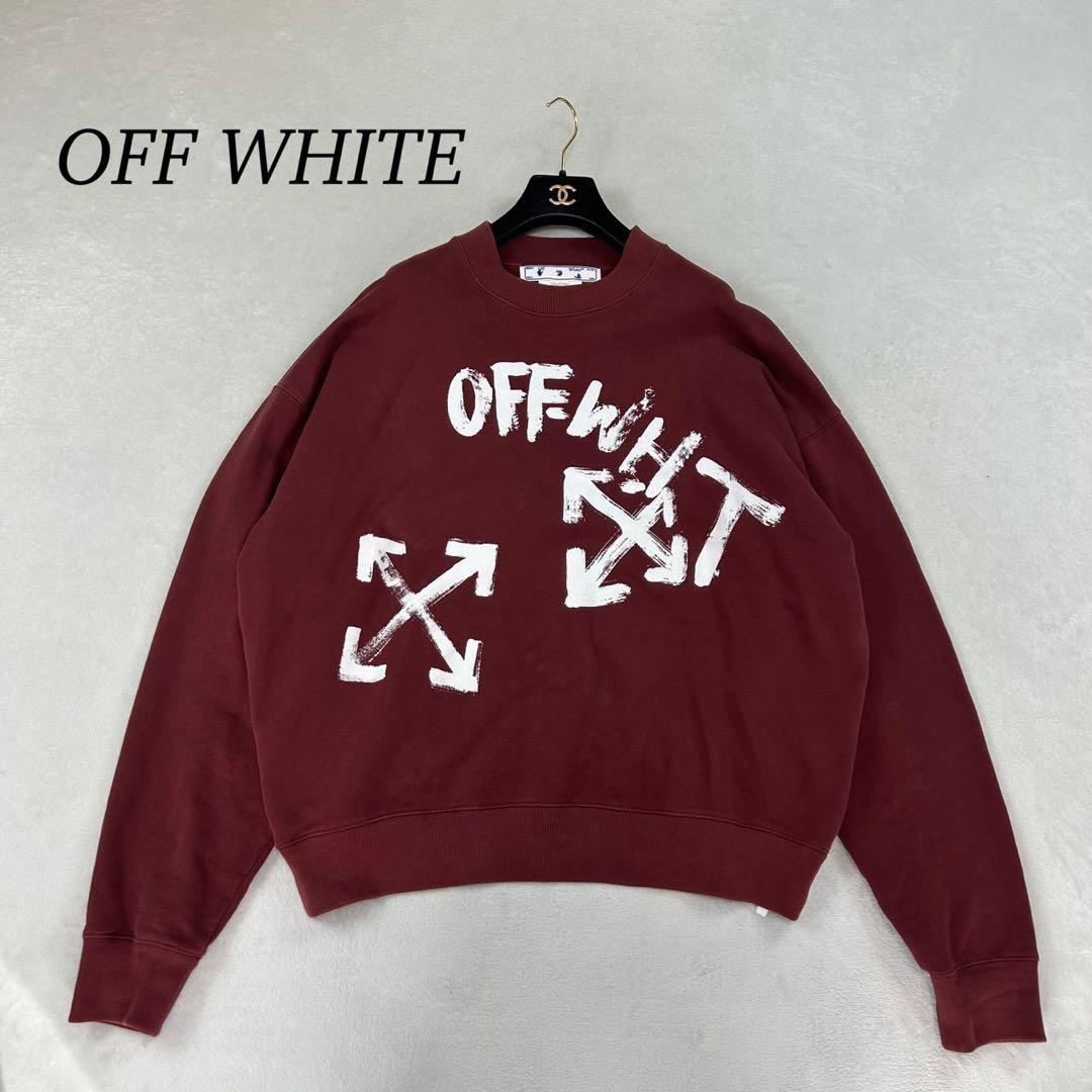 K759 美品 L オフホワイト ロゴプリント スウェット ブラウン メンズ
