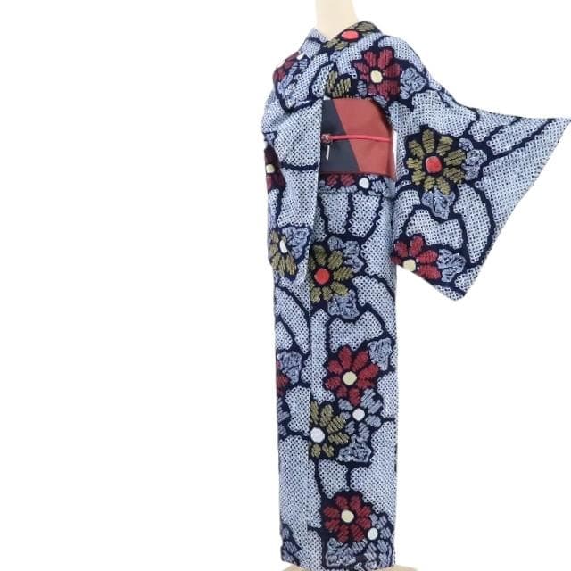 Y1213◆綿 有松鳴海絞り 洗える夏着物 手縫い仕立て 高級浴衣 着物