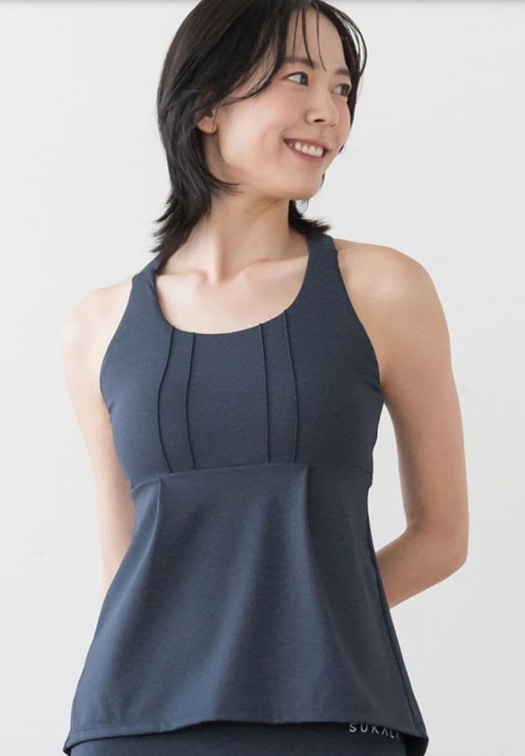 SUKALAデニムクロスヨガウエア　タンクトップとレギンスセット　Lサイズ