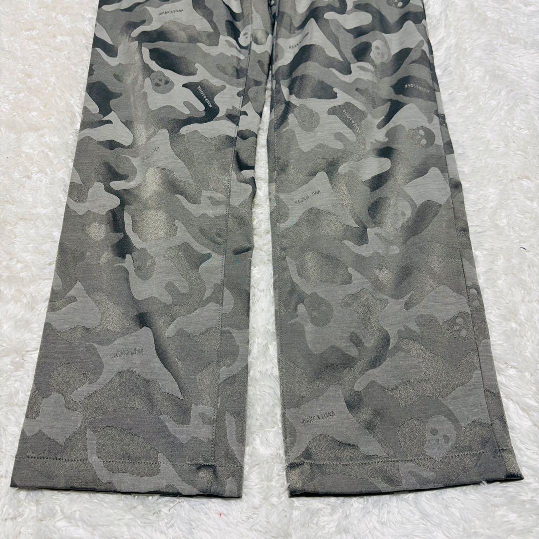 美品 マークアンドロナ パンツ グレー カモフラ 迷彩 スカル ストレッチ L