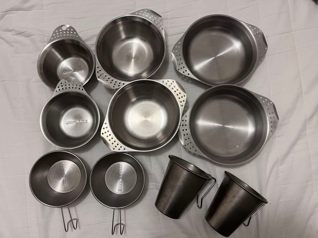 ユニフレーム　キャンププレート　シェラカップ　スタッキングマグ　セット　計10点