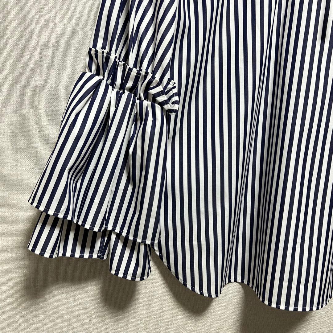 極美品✨Mfil エムフィル ブラウス シャツ ティアードスリーブ ストライプ