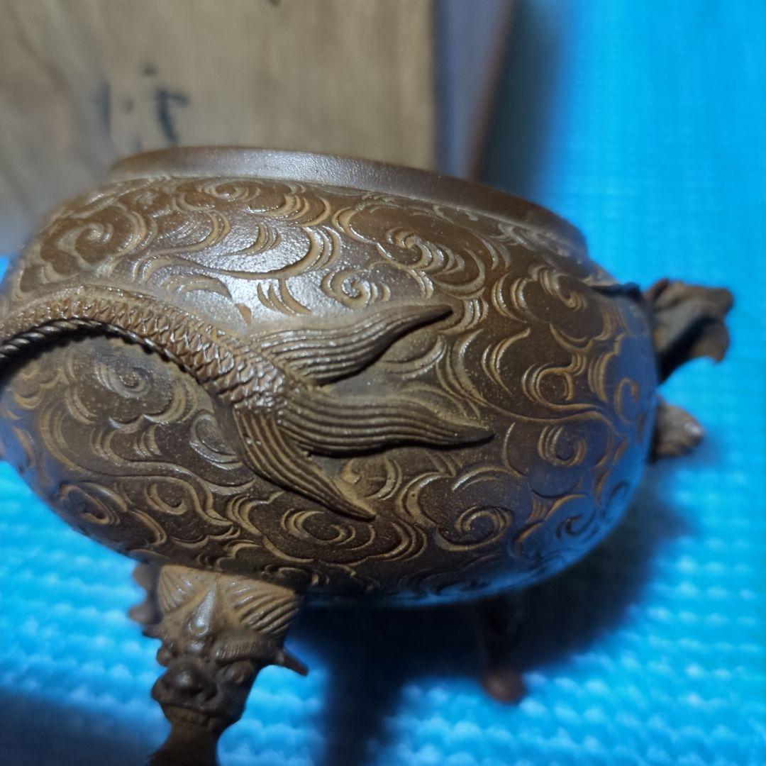 蝋型鋳銅、香炉 ドラゴン龍彫刻、共箱