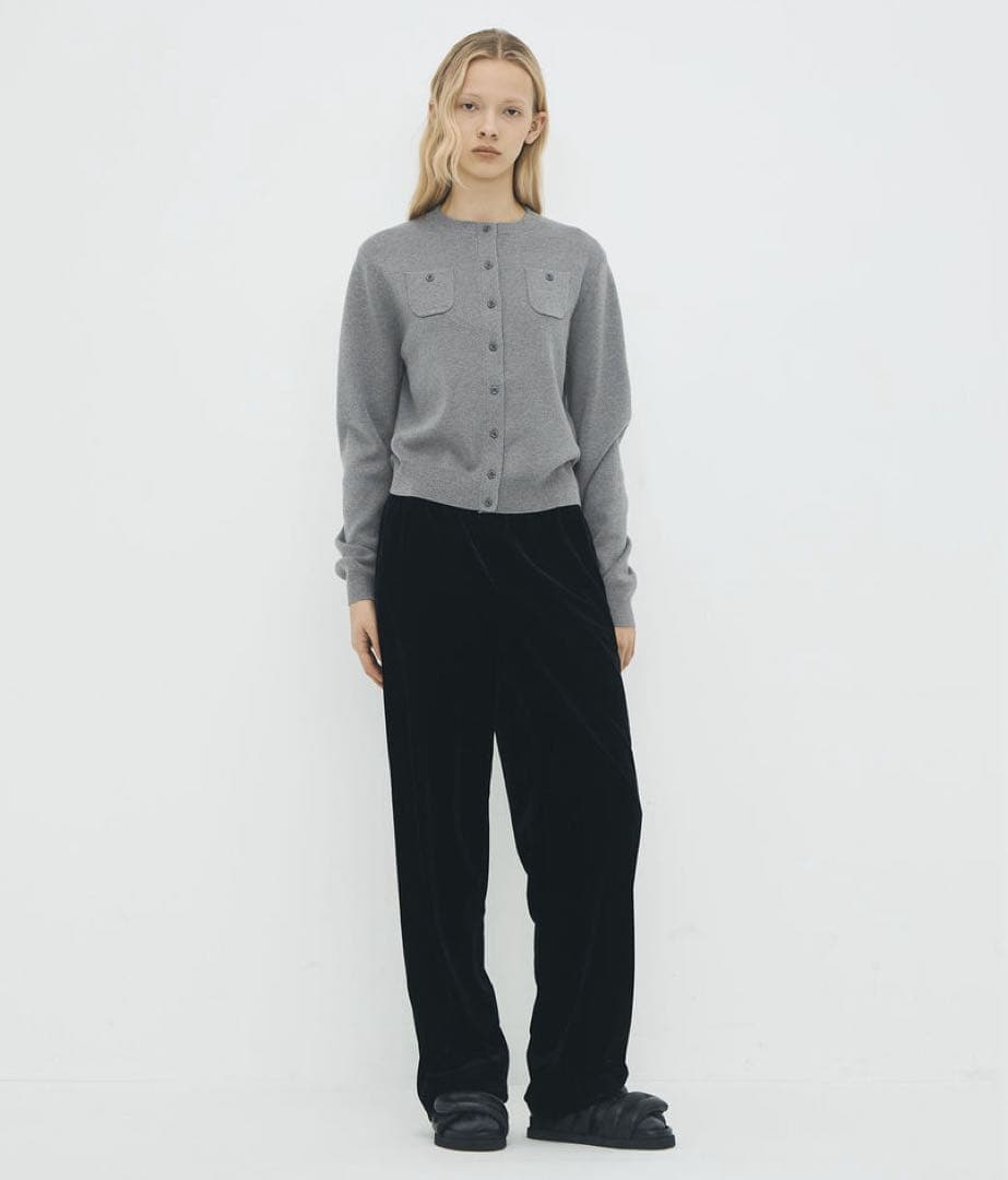 CABaN コットンカシミヤ クルーネックカーディガン グレー