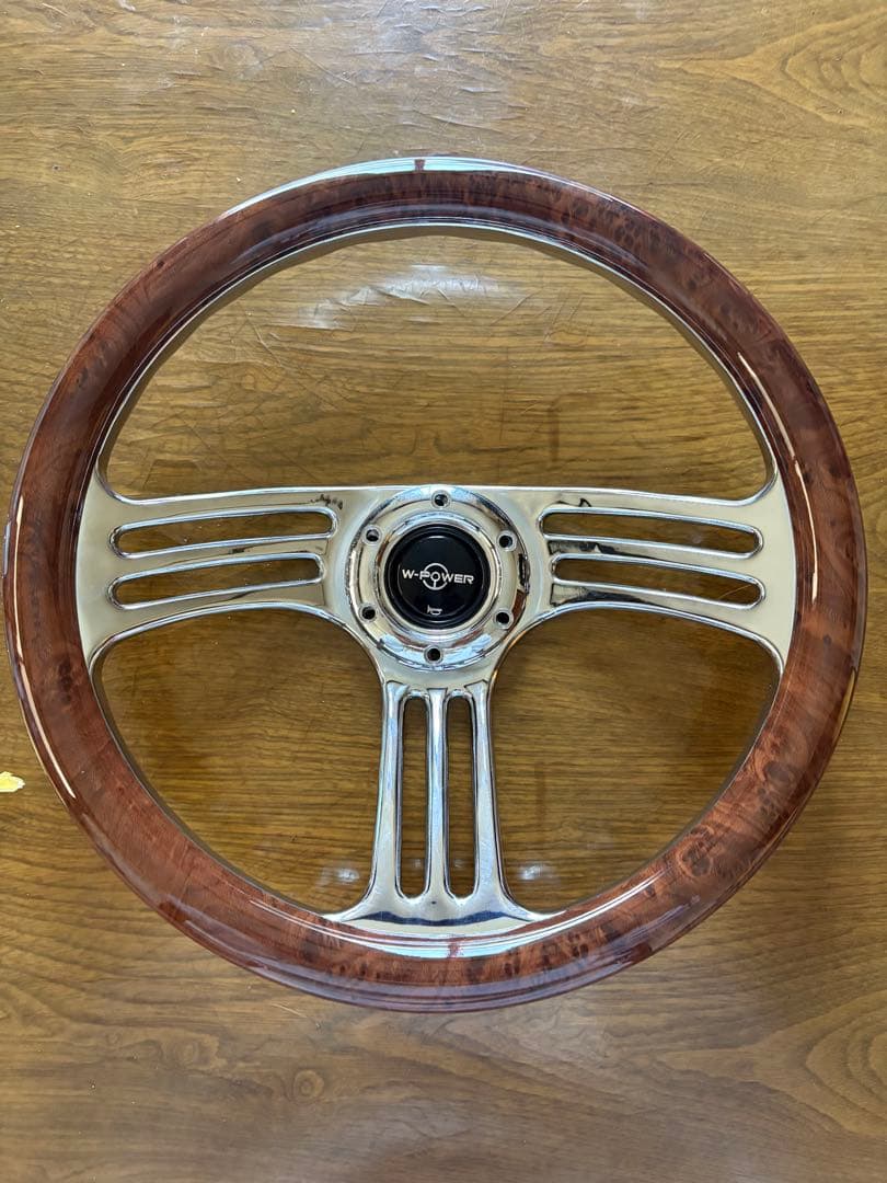 社外ステアリング　ビレットステアリング　ウッド　メッキ　35cm