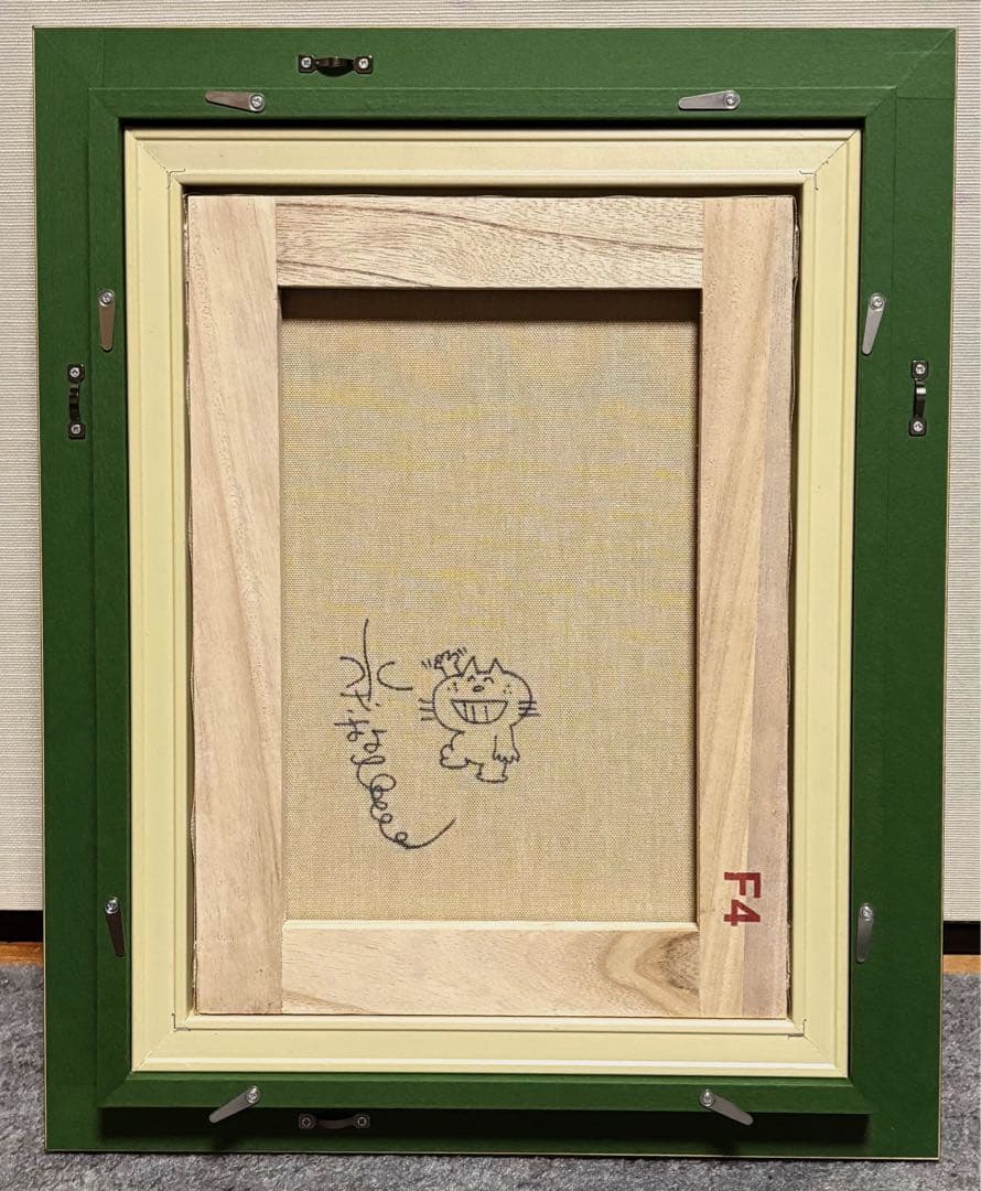 【F4号】手描き油彩　水森亜土　額縁　未使用額　サイン　絵画　かわいい　人気作品