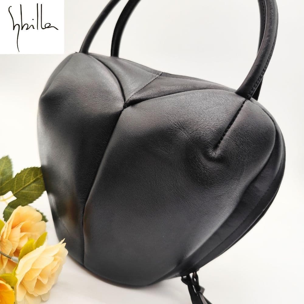 希少 シビラ Sybilla ハートモチーフ立体ハンドバッグ ブラック レザー