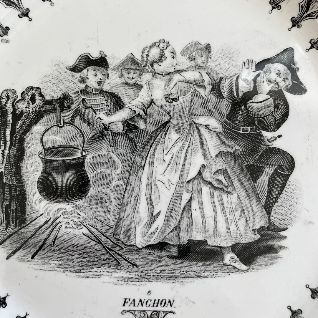 [希少]フランス アンティーク クレイユモントロー グリザイユ平皿Fanchon