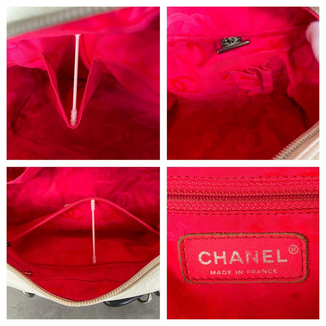 シャネル カンボンライン ラムスキン ショルダーバッグ ホワイト シルバー金具