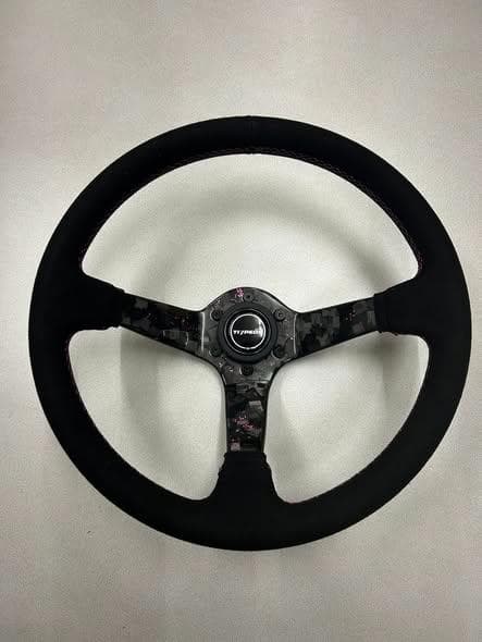 カーボンステアリング 350mm フォージドカーボン×ピンク USDM JDM