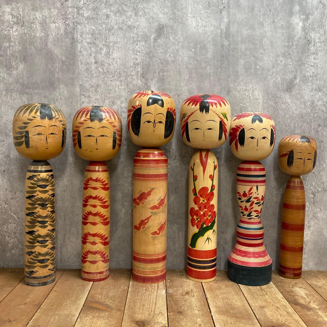 D-3 【希少】伝統こけし 6点セット まとめ売り（鳴子系・記念文字入り含む）