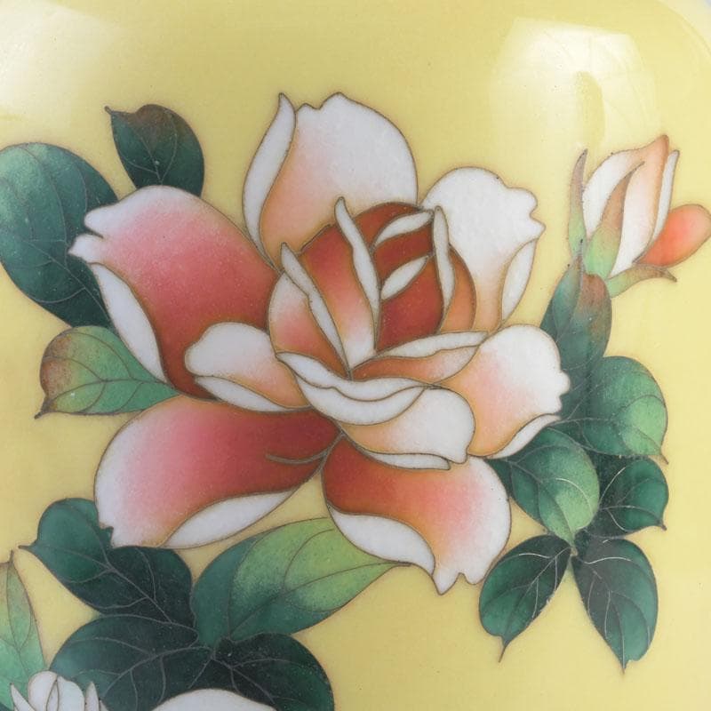 七宝焼　四君子文　花瓶　唐木台・箱付　V　9872