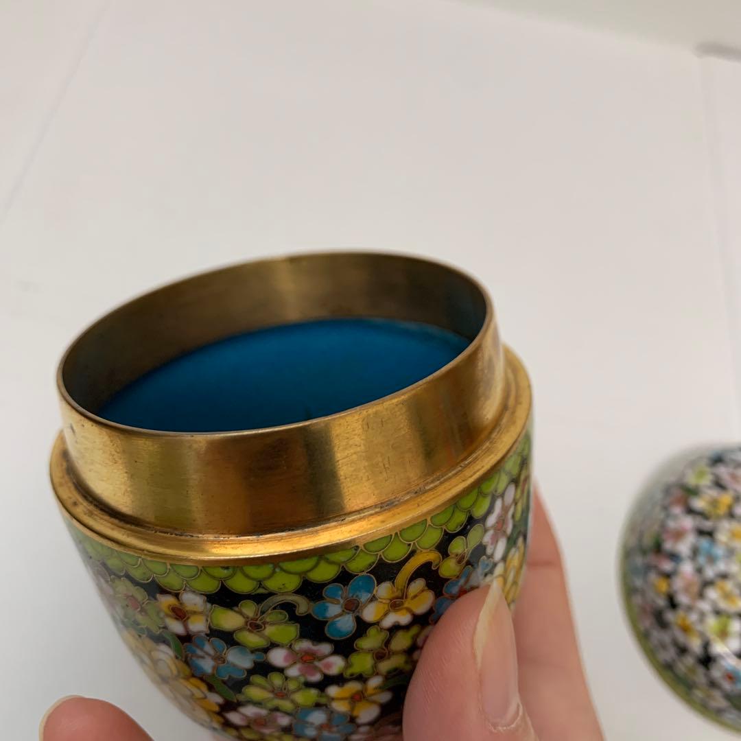 中国　景泰藍萬花棗　有線七宝