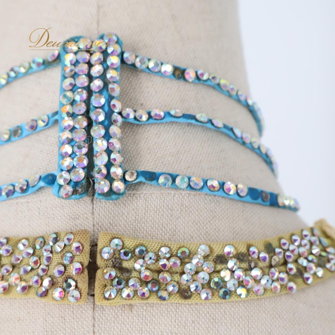 【社交ダンス衣装】ブルー ラテン ドレス ワンピース 水色 黄色 イエロー デモ