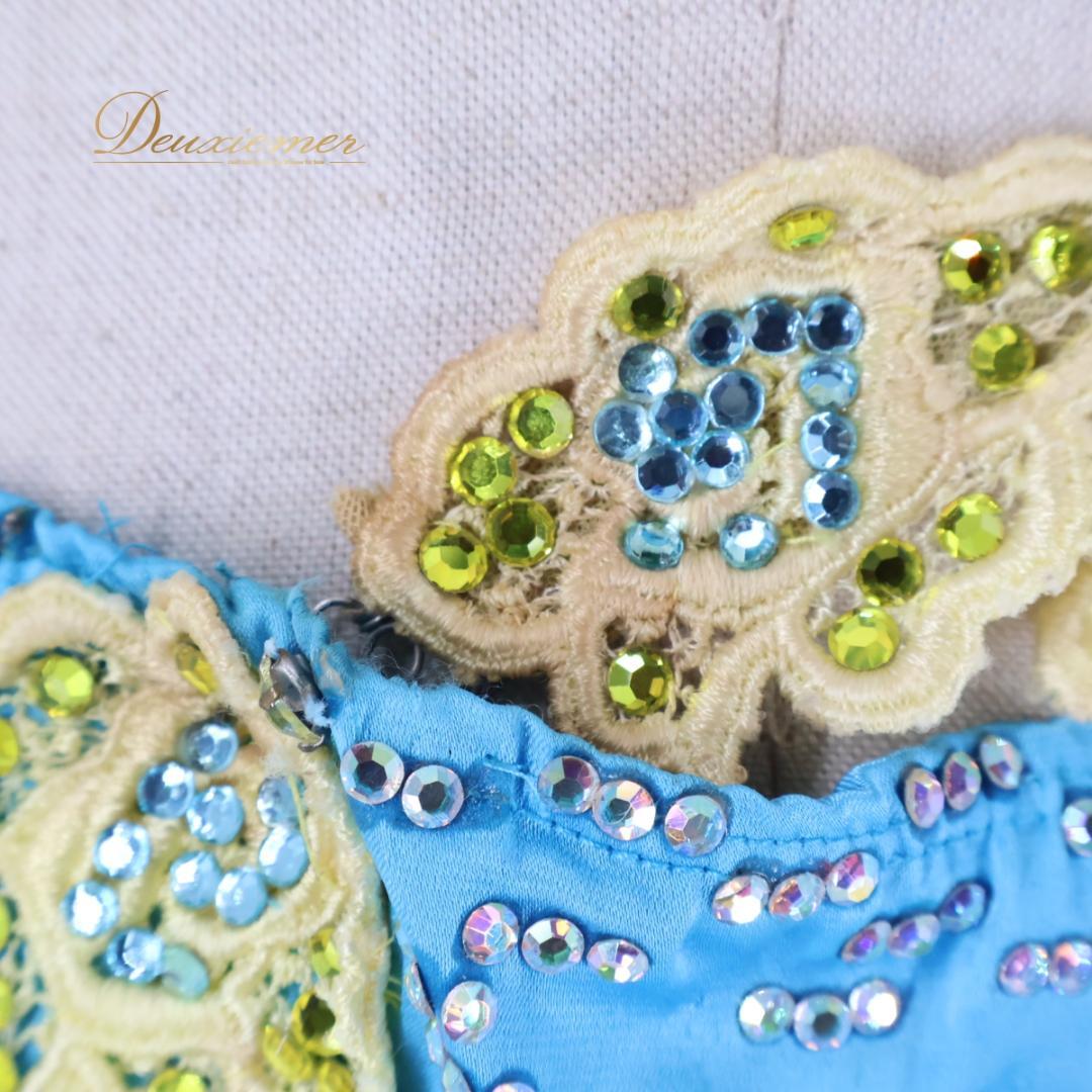 【社交ダンス衣装】ブルー ラテン ドレス ワンピース 水色 黄色 イエロー デモ