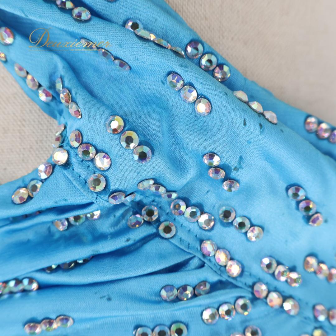 【社交ダンス衣装】ブルー ラテン ドレス ワンピース 水色 黄色 イエロー デモ