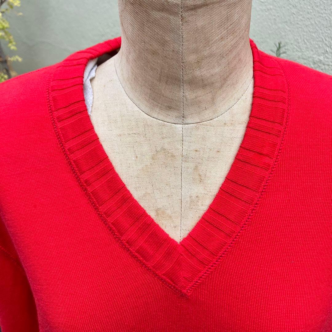 ロロピアーナ　コットン　Vネック　ニット　サイズ48　朱色　新品 ハイゲージ