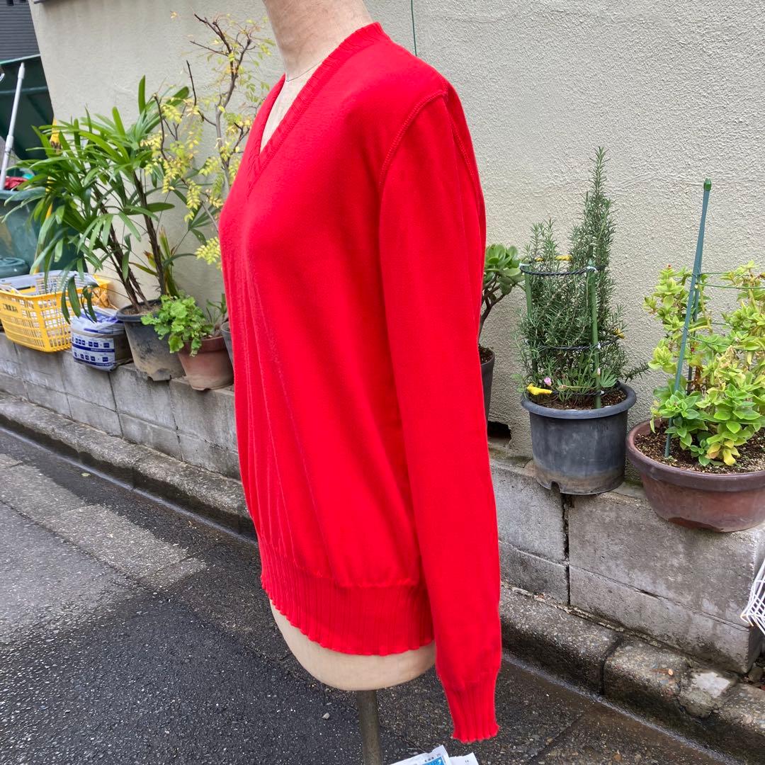 ロロピアーナ　コットン　Vネック　ニット　サイズ48　朱色　新品 ハイゲージ