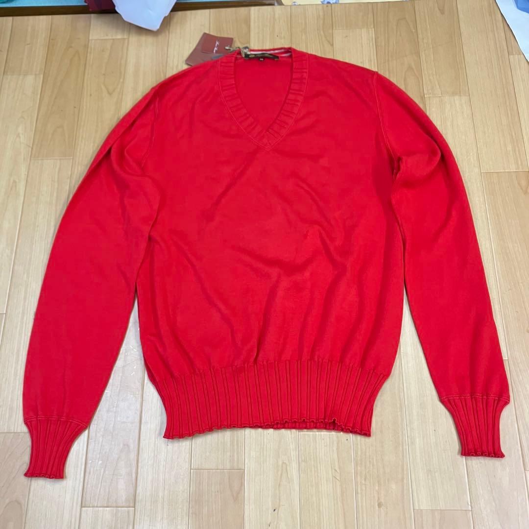 ロロピアーナ　コットン　Vネック　ニット　サイズ48　朱色　新品 ハイゲージ