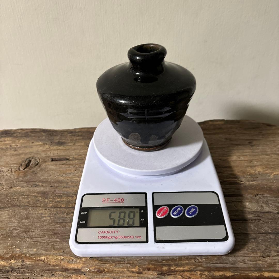 黒南蛮小ぶり不識型　壺花入　黒高麗　酒器　古道具　アンティーク　検:李朝　古唐津