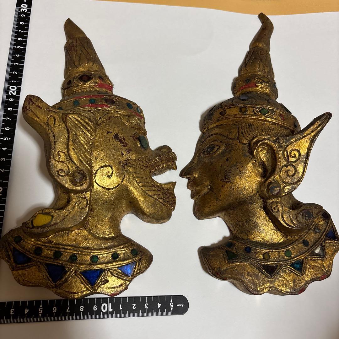 バリ島 木彫り 仮面 ウォールデコ エスニック アジアン雑貨 金風仕上げ