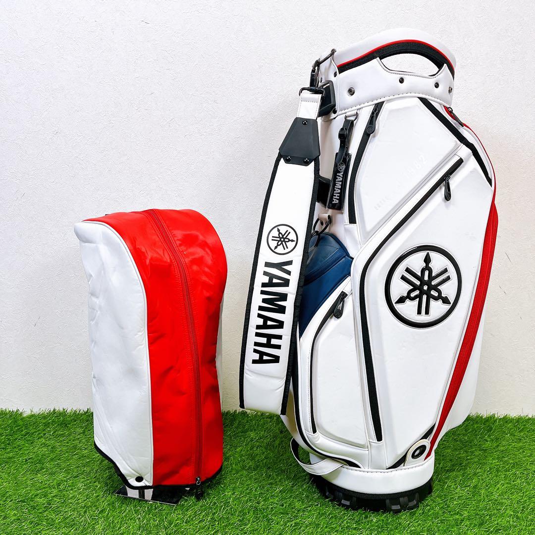 YAMAHA キャディバッグ 白×赤 フードカバー付 ツアー系デザイン　ゴルフ