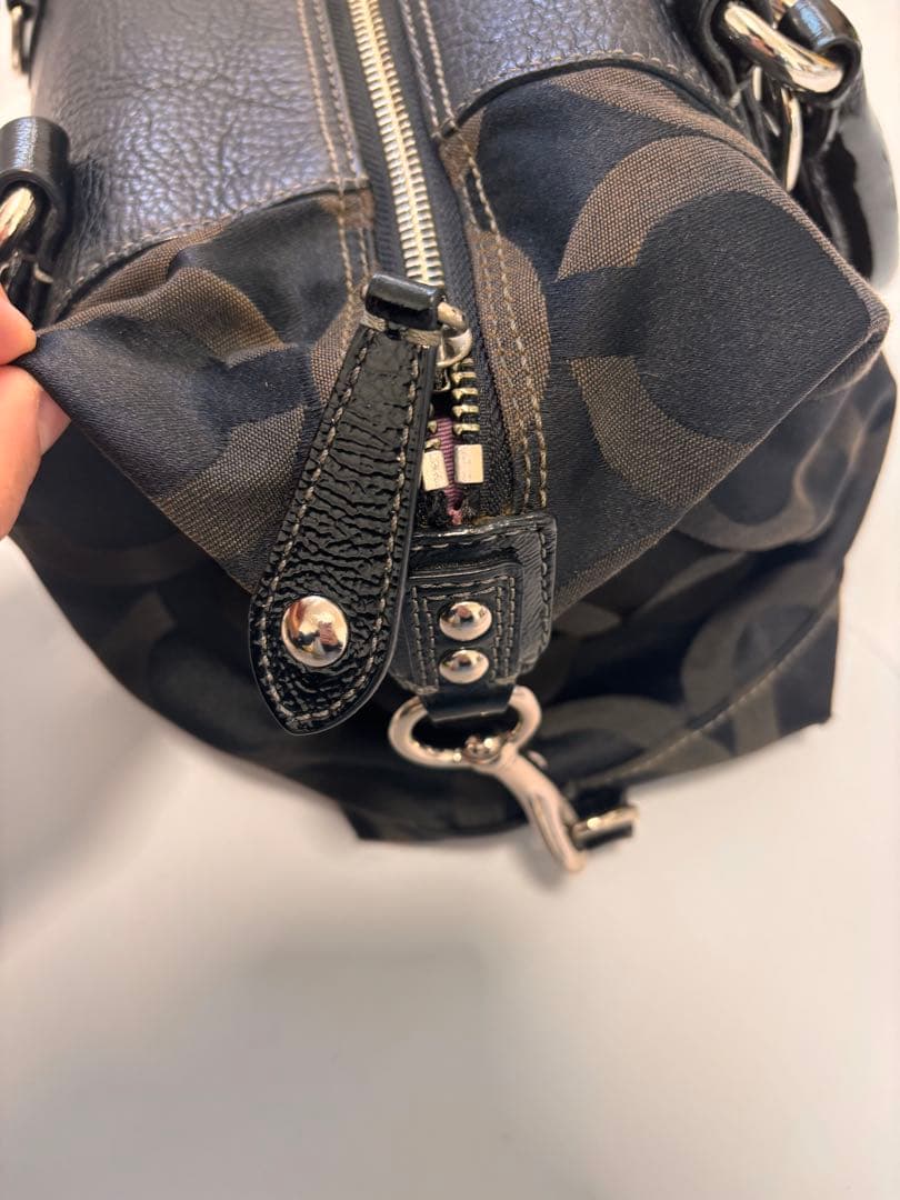 美品　COACH キャンバス×レザー ショルダーバッグ ハンドバッグブラック系